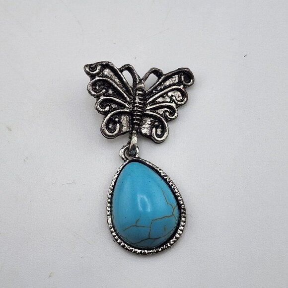 Nwt Faux Turquoise Butterfly Pendant Chuns Fashion‎ Southwestern - Picture 1 of 4